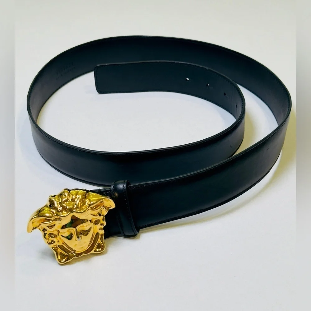 Versace La Medusa Greca Buckle Leather Belt Black 100 Cm DCU4140 Size 34